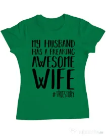 Tricou ADLER dama Awesome wife Verde mediu