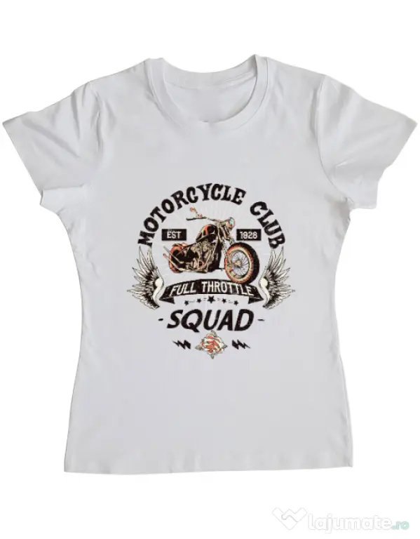 Tricou ADLER dama Motorcycle club Alb