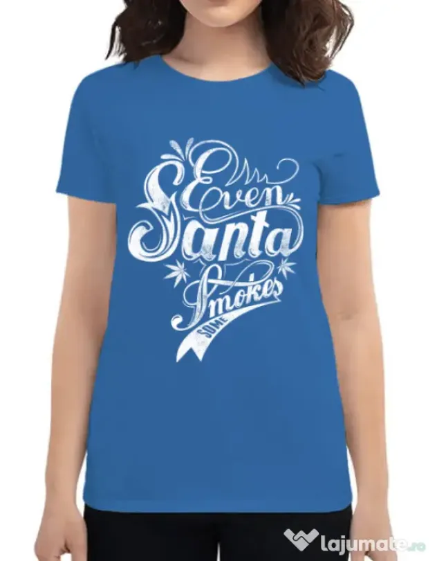 Tricou ADLER dama Even santa smokes Albastru azuriu