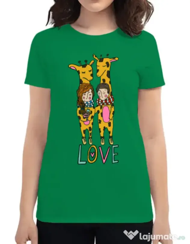 Tricou ADLER dama Giraffes love Verde mediu