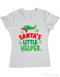 Tricou ADLER dama Santas little helper Alb