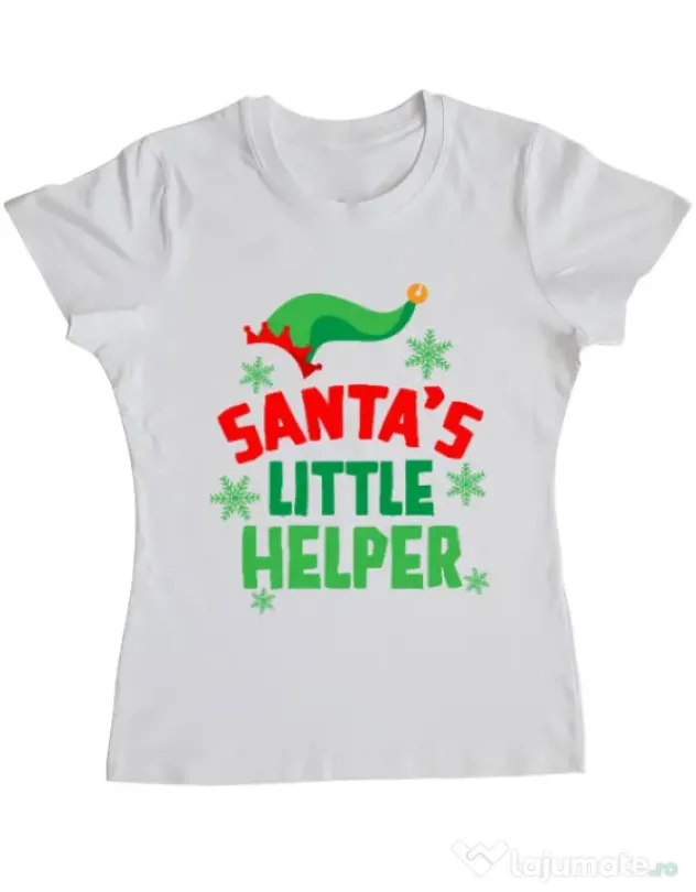Tricou ADLER dama Santas little helper Alb