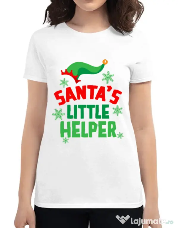 Tricou ADLER dama Santas little helper Alb