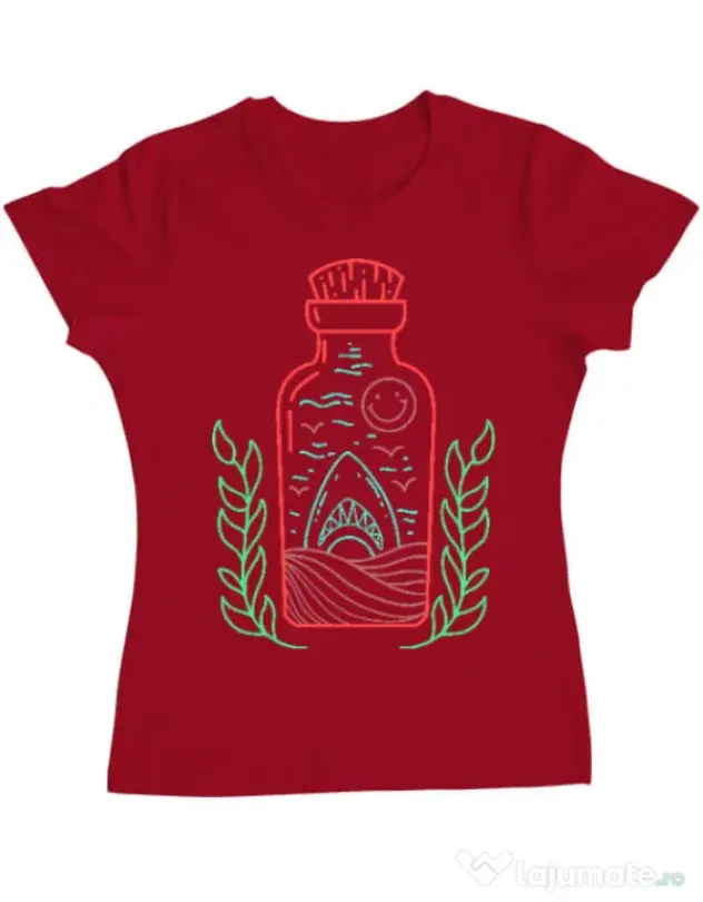 Tricou ADLER dama Shark in a bottle Rosu