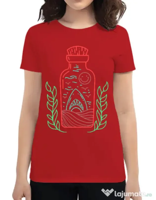 Tricou ADLER dama Shark in a bottle Rosu