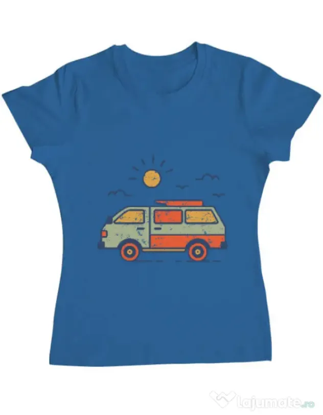 Tricou ADLER dama Retro travel van Albastru azuriu