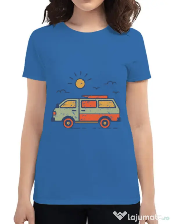Tricou ADLER dama Retro travel van Albastru azuriu