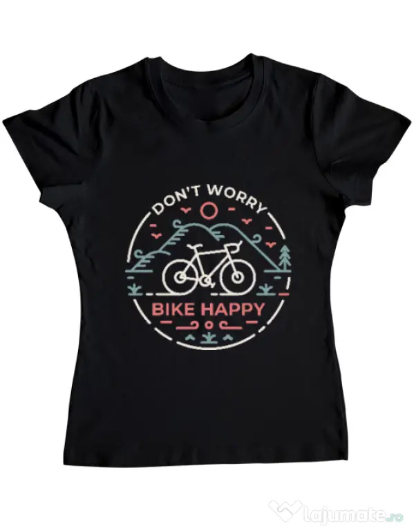 Tricou ADLER dama Don't worry bike happy Negru