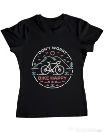 Tricou ADLER dama Don't worry bike happy Negru