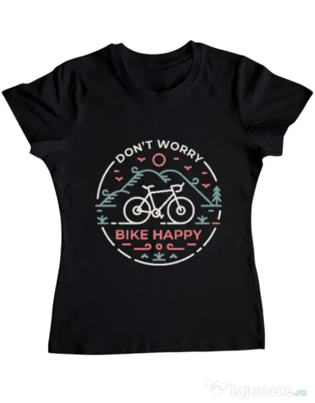 Tricou ADLER dama Don't worry bike happy Negru
