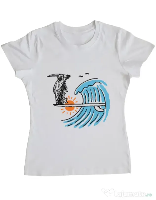 Tricou ADLER dama Grim surfer Alb