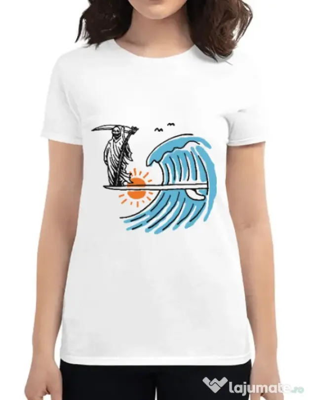 Tricou ADLER dama Grim surfer Alb