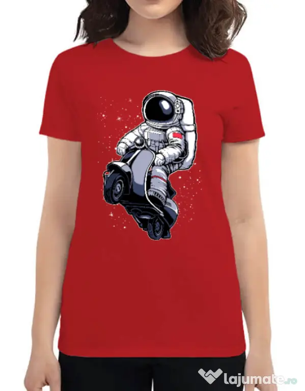 Tricou ADLER dama Astronaut scooter Rosu