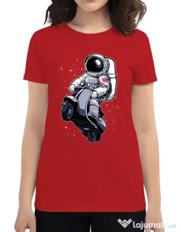 Tricou ADLER dama Astronaut scooter Rosu