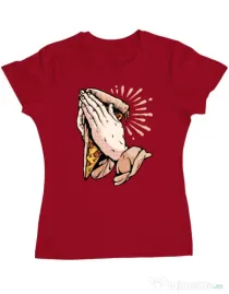 Tricou ADLER dama Pray for pizza Rosu