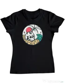 Tricou ADLER dama Skull and beach Negru