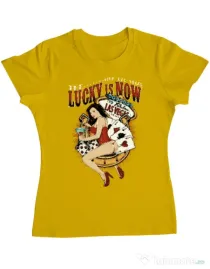 Tricou ADLER dama The lucky is now Galben