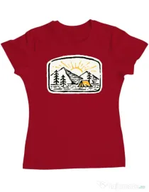 Tricou ADLER dama Hand drawn camp Rosu