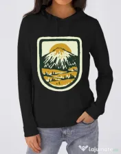 Hoodie dama cu gluga Hand drawn mountains Negru 