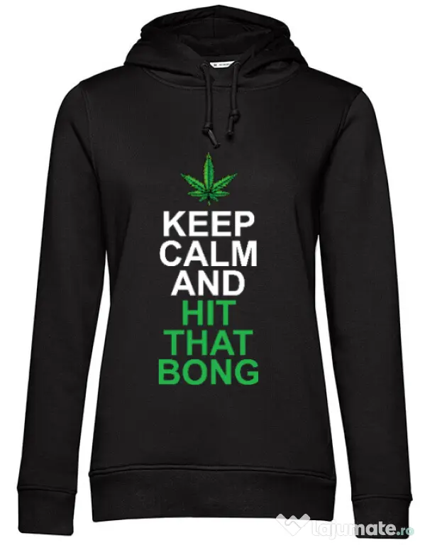 Hoodie dama cu gluga Hit that bong Negru