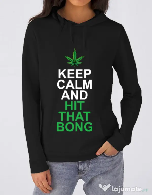 Hoodie dama cu gluga Hit that bong Negru
