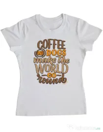 Tricou personalizat dama Coffee and dogs Alb