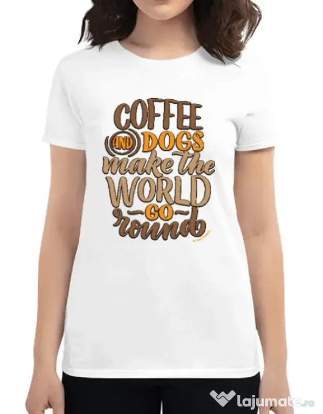 Tricou personalizat dama Coffee and dogs Alb