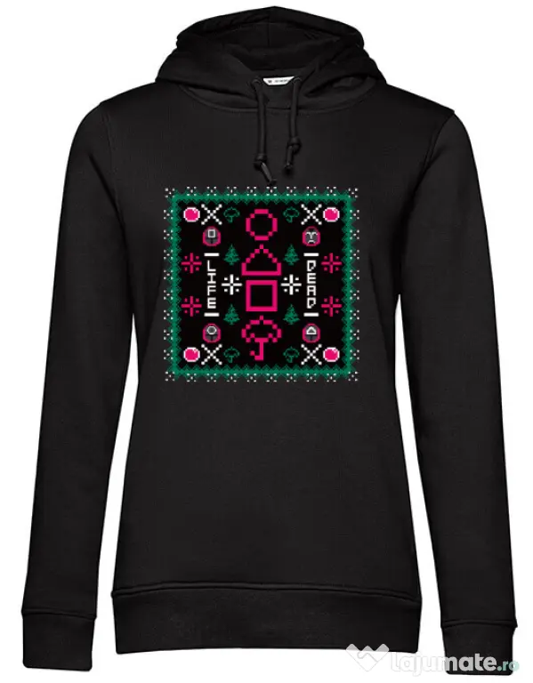 Hanorac dama cu gluga Childhood Pattern Negru