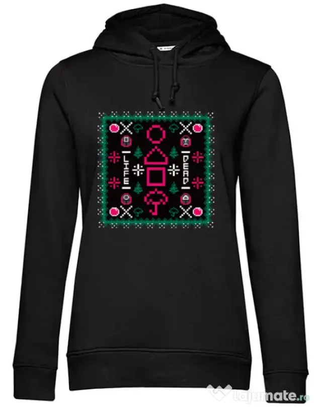 Hanorac dama cu gluga Childhood Pattern Negru