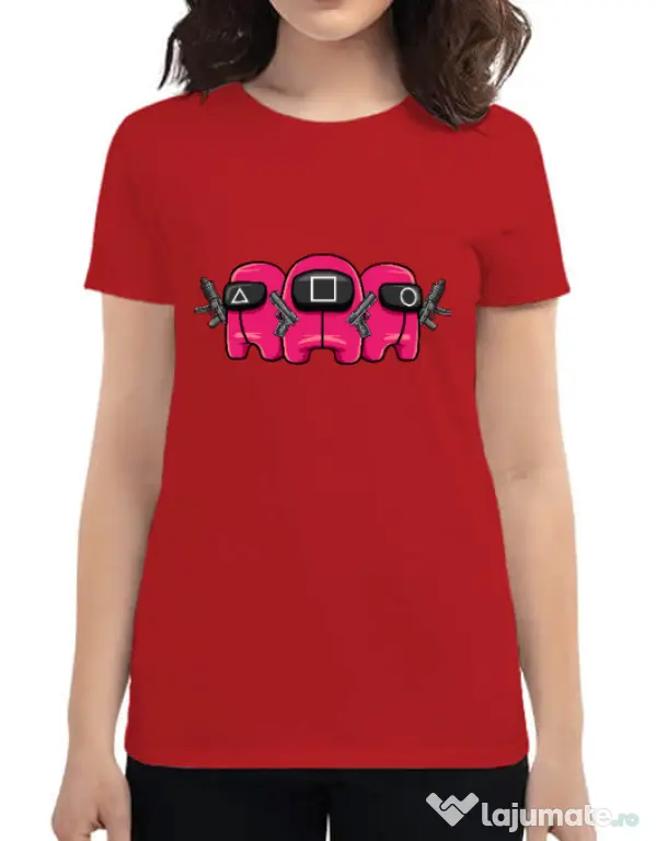 Tricou personalizat dama Squid Squad Rosu