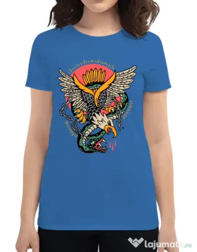 Tricou personalizat dama Tattoo Fighting Albastru azuriu
