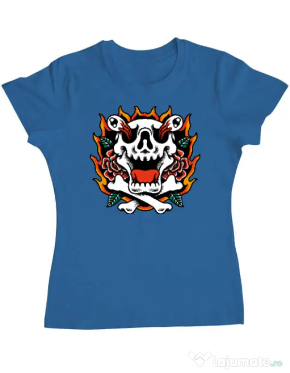 Tricou personalizat dama Death and Flower Albastru azuriu