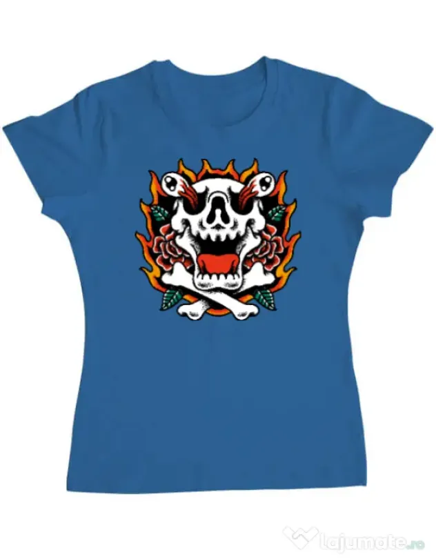 Tricou personalizat dama Death and Flower Albastru azuriu