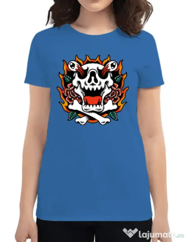 Tricou personalizat dama Death and Flower Albastru azuriu