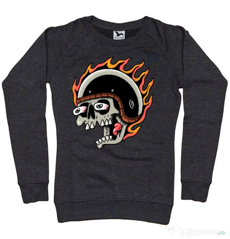 Bluza personalizata dama Skull Biker Negru melanj