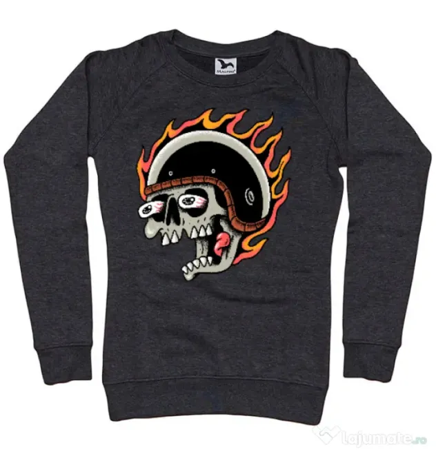 Bluza personalizata dama Skull Biker Negru melanj