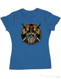 Tricou personalizat dama Skull Spartan Albastru azuriu