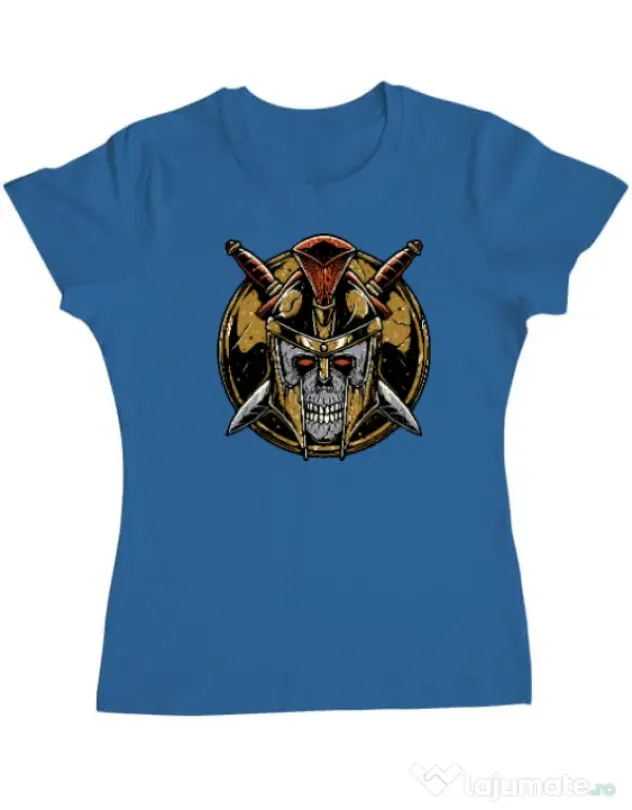 Tricou personalizat dama Skull Spartan Albastru azuriu