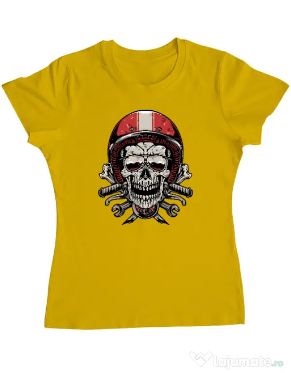 Tricou personalizat dama Skull Biker Galben