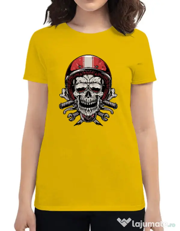 Tricou personalizat dama Skull Biker Galben