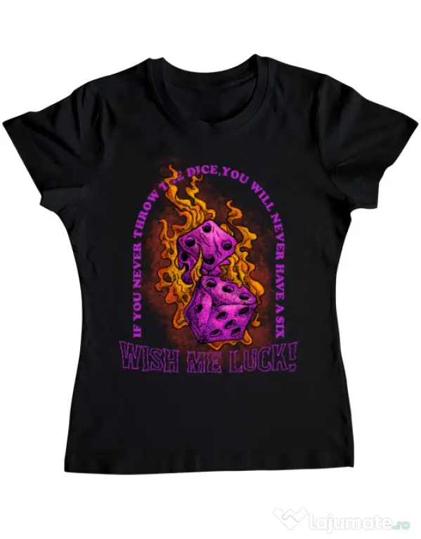 Tricou personalizat dama WISH ME LUCK Negru