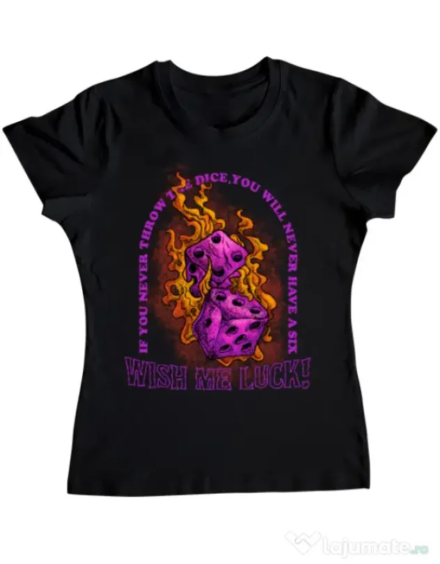 Tricou personalizat dama WISH ME LUCK Negru