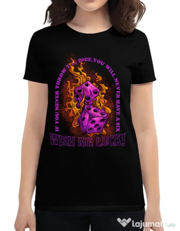 Tricou personalizat dama WISH ME LUCK Negru