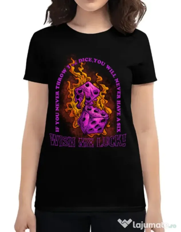 Tricou personalizat dama WISH ME LUCK Negru