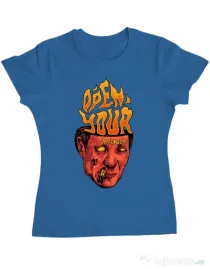 Tricou personalizat dama OPEN YOUR MIND Albastru azuriu