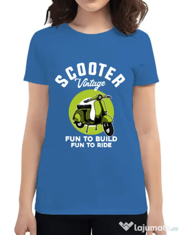 Tricou personalizat dama SCOOTER VINTAGE Albastru azuriu