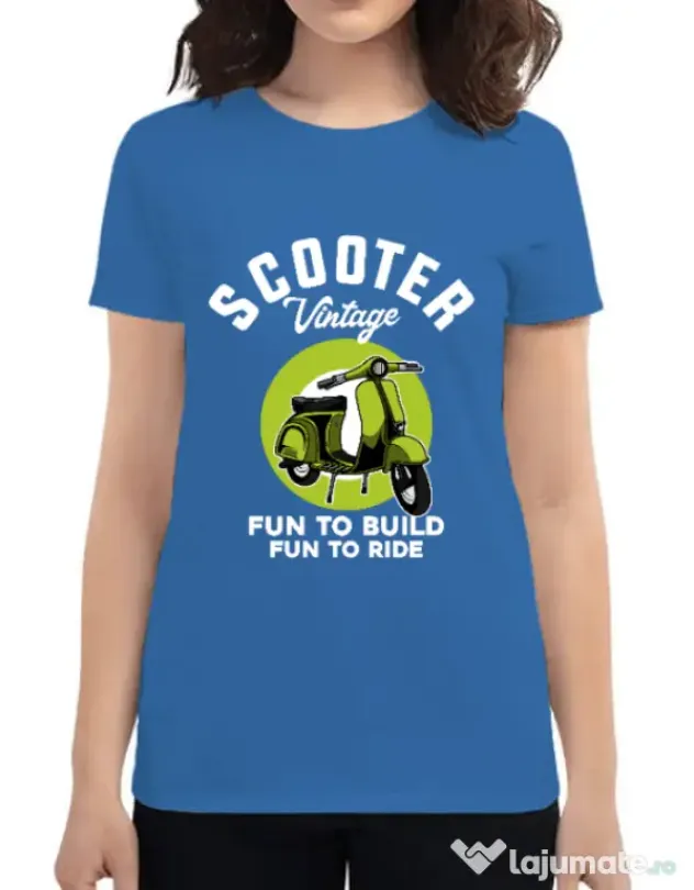 Tricou personalizat dama SCOOTER VINTAGE Albastru azuriu