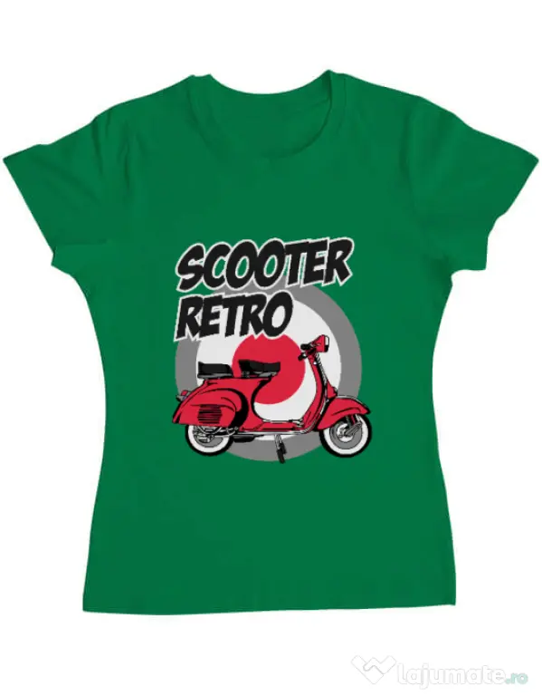 Tricou personalizat dama SCOOTER RETRO RED COLOR Verde mediu