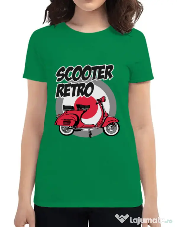 Tricou personalizat dama SCOOTER RETRO RED COLOR Verde mediu