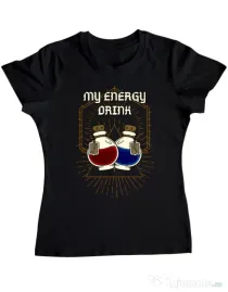 Tricou personalizat dama My Energy Drink - Health and Mana Negru